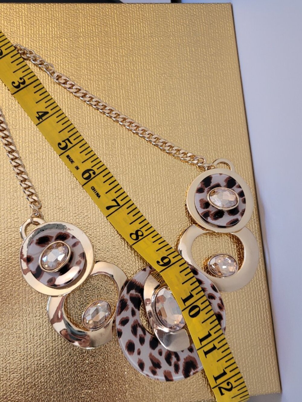 Leopard Print Statement Necklace. Gold Tone. Sparkling Crystal Accents. Natasha. - Picture 13 of 17